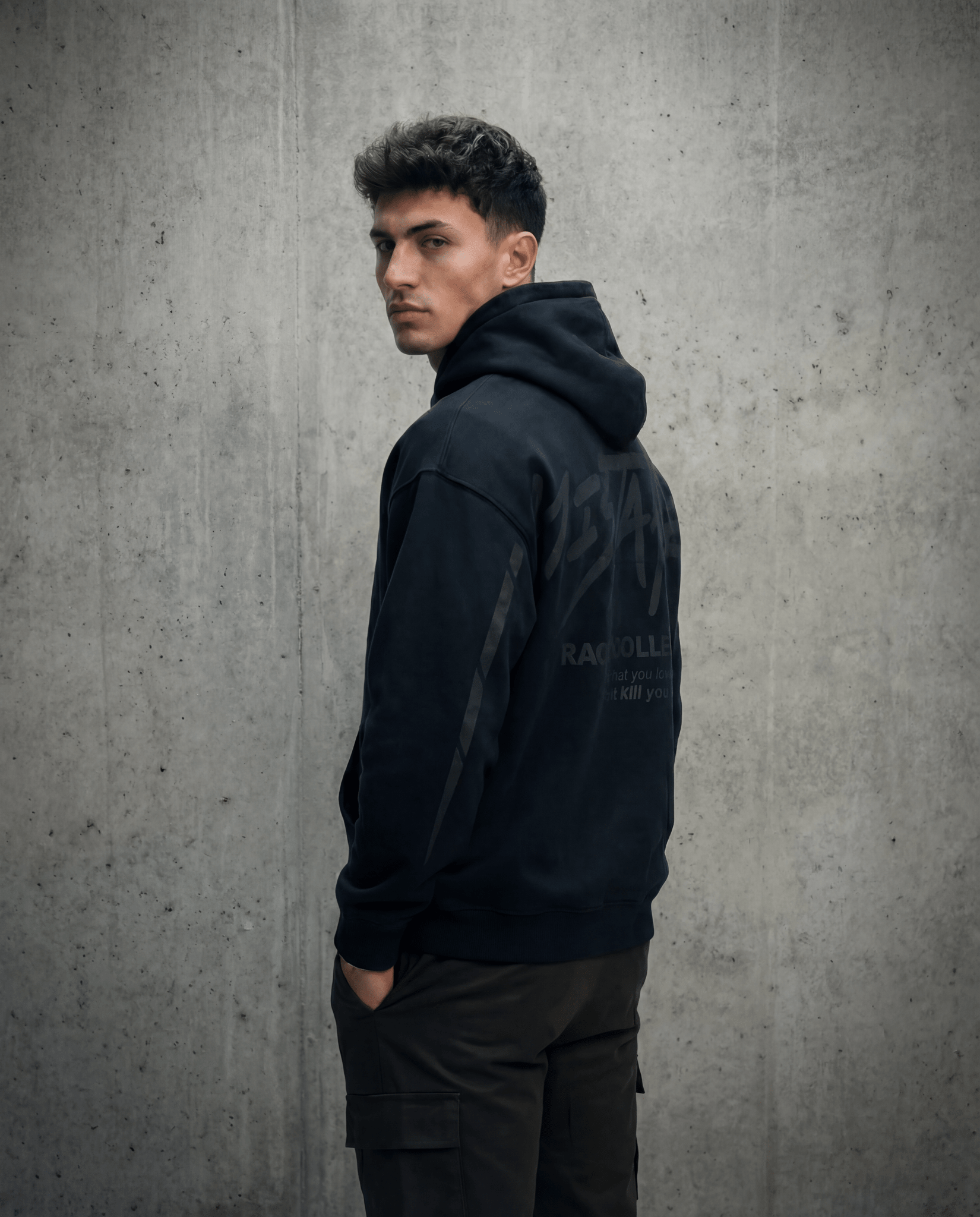 BLACKOUT Hoodie back graphic - tonal Racing Collective print