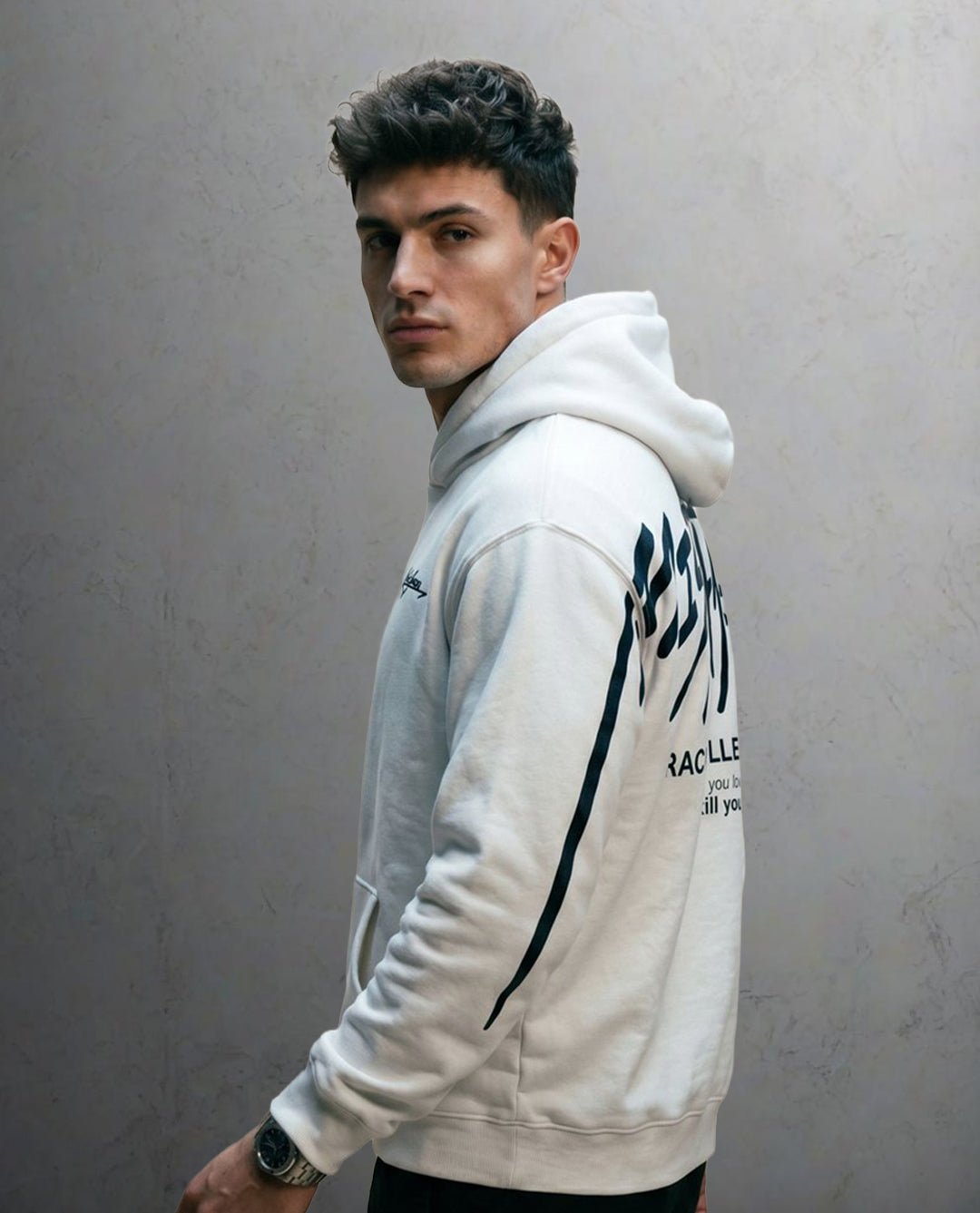 White Hoodie back graphic - Racing Collective print